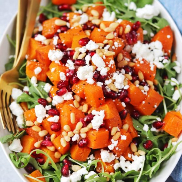roasted squash salad with pomegranate & goat cheese