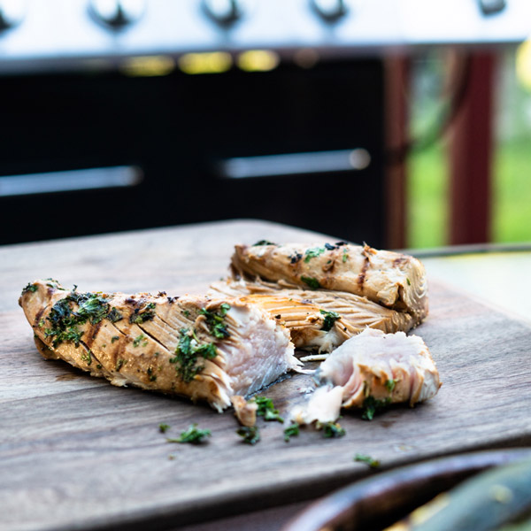 grilled albacore loin with pepper cream sauce