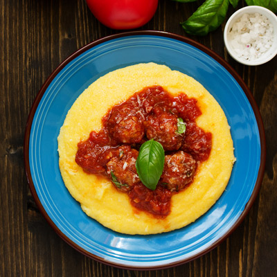 easy baked polenta and meatballs