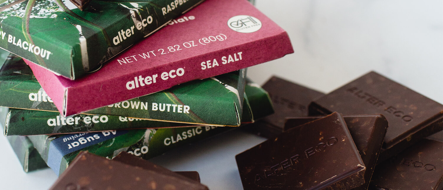 bars of chocolate in packages and broken in pieces