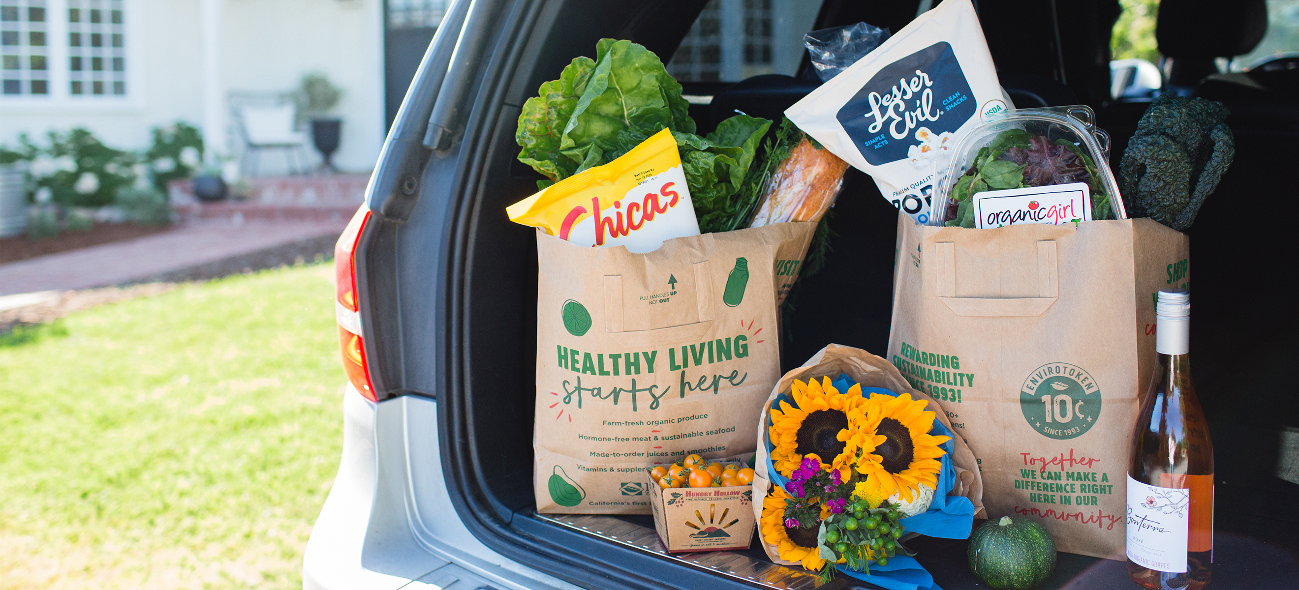 Shopping bags in the trunk of a SUV